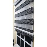 Zebra Stor Perde Siyah Sarmaşık Desen Gümüş Simli Etek Dilimli Stb9300 V 03 Siyah