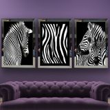 Zebra Temalı Aynalı Çerçeveli 3 lü Kanvas Tablo Seti 150x70 cm SETS0010