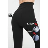 Zec Style Yüksek Bel, Fitilli, Içi Yünlü Tayt Toparlayıcı Interlok Beli Lastikli Örme Spor Tayt Siyah