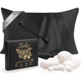 Zeelux Premium%100 Saf Dut İpek Yastık Kılıfı 22 Momme 6A, Gizli Fermuar, Saç ve Cilt İçin Lüks Serinletici İpek Kılıf, Türkiye'de Üretilmiştir (Siyah, Standart, Adet, 2, 1)