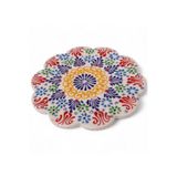 Zeem Handmade Ceramic Beyaz El Yapımı Kabartmalı Çini Desenli Seramik Nihale Isıya Dayanıklı Tencere Tava ve Çaydanlık Altlığı Kaymaz Mantar Taban 17 cm