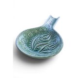 Zeem Handmade Ceramic El Yapımı Adaçayı Yeşili Seramik Kaşıklık, Bohem Mutfak Kepçeliği, Lale Desenli Kaşık Altlığı 24x12 cm