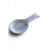 Zeem Handmade Ceramic El Yapımı Beyaz Seramik Kaşıklık, Kabartmalı Lale Desenli Kepçelik, Dekoratif Mutfak Kaşık Altlığı 24x12 cm