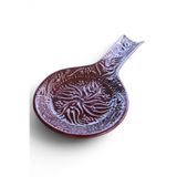 Zeem Handmade Ceramic El Yapımı Çikolata Kahvesi Seramik Kaşıklık, Rustik Mutfak Kepçeliği, Çiçek Desenli Kaşık Altlığı 24x12 cm