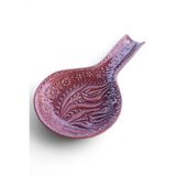 Zeem Handmade Ceramic El Yapımı Gül Kurusu Seramik Kaşıklık, Vintage Mutfak Kepçeliği, Kabartmalı Lale Kaşık Altlığı 24x12 cm