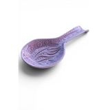 Zeem Handmade Ceramic El Yapımı Lila Seramik Kaşıklık, Çiçek Desenli Kepçelik, Modern Mutfak Kaşık Altlığı 24x12 cm