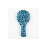 Zeem Handmade Ceramic El Yapımı Seramik Mavi Kaşık Tutucu, Çiçek Desenli Kaşıklık Kepçelik Spatulalık Dekoratif Mutfak Tezgahüstü Kaşık Altlığı, Ev Hediyesi