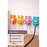 Zefrimo 4’lü Yapışkanlı Kablo Düzenleyici Fiş Tutucu Ayıcık Figürlü Duvar Tipi Priz ve Kablo Askısı