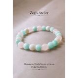 Zegisatelier 8 mm Akuamarin Pembe Kuvars ve Ay Taşı Doğal Taş Bileklik