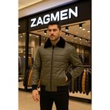 Zegman Zagmen Kürk Yaka Erkek Şişme Suni Deri Mont - Haki