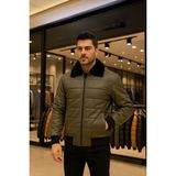 Zegman Zagmen Kürk Yaka Erkek Şişme Suni Deri Mont - XL - Haki