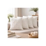 ZEGPAR Kırlent Kılıfı 4 Adet Fermuarlı Krem Pamuklu Şönil Kumaş 43 x 43 cm