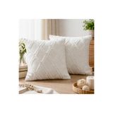 ZEGPAR Kırlent Kılıfı Fermuarlı 2 Adet Krem Pamuklu Şönil Kumaş 43 x 43 cm