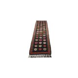 Zehra Abla Halı El Dokuma Seçkin Çiçekli Kirman Karabağ Yolluk Yün Kilim 5649 Siyah-90 x 319