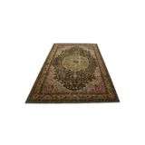 Zehra Abla Halı Vintage 7m2 El Dokuma Haki Yeşili Eskitme Lüks Göbekli Yün Salon Halısı 5619 Yeşil-210 x 320