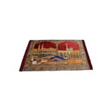 Zehra Abla Halı Vintage Manzara Kutsal Belde Kabe-i Muazzama Tasvirli Duvar Halısı 5615 Kırmızı-120 x 180
