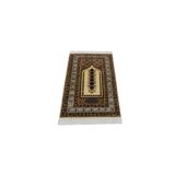 Zehra Abla Halı Yeni El Dokuma Seccade Namazlık Kufi Yazılı Kayseri Bünyan Yün Halı 5749 Bej-90 x 145