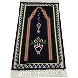 Zehra Abla Halı Yeni El Dokuması Siyah Bayburt Mihraplı Seccade Kilim 6393 Çok Renkli-70 x 130