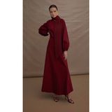Zehra Kemeri Piliseli Gabardin Elbise - Bordo - 2