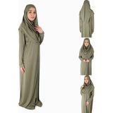 Zehranaz Namaz Elbisesi Açık Haki Fermuarlı Namaz Elbisesi2 - L - XL