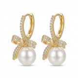 Zeino 14K Altın Kaplama - 1.5 cm Fiyonk & İnci Detaylı Halka Küpe