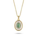 Zeino 14k Altın Kaplama 15x24 mm Sedef ve Oval Yeşil Taş detaylı Çelik Kolye Ucu