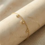 Zeino 14K Altın Kaplama - 17+3 cm Kalp ve Çapa Zirkon Taşlı Charm Bileklik