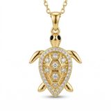 Zeino 14k Altın Kaplama 18x27 mm Zirkon Taşlı Kaplumbağa Kolye Ucu