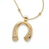 Zeino 14k Altın Kaplama 23x33 mm Zirkon Taşlı Nal Kolye Ucu
