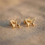 Zeino 14K Altın Kaplama - 9 mm Kelebek Taş Detaylı Çelik Küpe