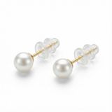 Zeino 4 mm Çap - 925 Ayar Gümüş Çivili - 14k Altın Kaplama Beyaz İnci Çivi Küpe