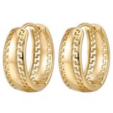Zeino Antik Yunan Desenli Kalın Çelik Halka Küpe - 14k Altın Kaplama - 18 mm çap