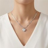 Zeino Beyaz Altın Kaplama 40+5 cm Zirkon Taşlı Kalp Uçlu Düz Zincir 316L Çelik Kolye
