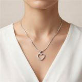 Zeino Beyaz Altın Kaplama 40+5 cm Zirkon Taşlı Kalp Uçlu Ezme Zincir 316L Çelik Kolye