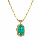 Zeino Zirkon Taş Çerçeveli Firuze Görünümlü Çelik Kolye Ucu - Altın Rengi Kaplama - 14 x 24 mm - (60 cm Çelik Zincir Hediyeli)