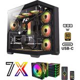 Zeiron Mirage X7 Tuş ve Kumanda Kontrolcülü 7X120 mm Gerçek Argb Fanlı 600W 80PLUS Psu Gaming Boş Akvaryum Bilgisayar Kasası