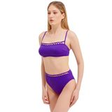 Zeki Kadın Bikini Takımı, Gold Aksesuarlı Straplez, Mor, 38 Beden