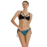 Zeki Kadın Desenli Cam Boncuk Detaylı Bikini Takım, 36 Beden, Mavi