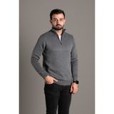 Zeki Özer Erkek Antrasit Fermuarlı Dik Yaka Triko - 2XL