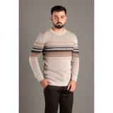 Zeki Özer Erkek Bej Çizgili Fitilli O Yaka Triko - XL