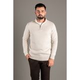 Zeki Özer Erkek Bej Fermuarlı Dik Yaka Triko - XL