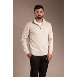 Zeki Özer Erkek Bej Fitilli Fermuarlı Triko Kazak - 2XL