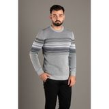Zeki Özer Erkek Gri Çizgili Fitilli O Yaka Triko