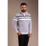 Zeki Özer Erkek Gri Fermuarlı Desenli Triko - 2XL