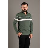 Zeki Özer Erkek Haki Fermuarlı Desenli Triko - XL