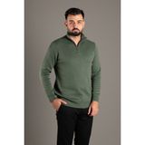 Zeki Özer Erkek Haki Fermuarlı Dik Yaka Triko - XL