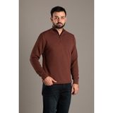 Zeki Özer Erkek Kahve Dokulu Dik Yaka Fermuarlı Triko - 2XL