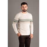 Zeki Özer Erkek Krem Çizgili Fitilli O Yaka Triko - XL