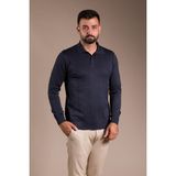 Zeki Özer Erkek Lacivert Desenli Polo Yaka Triko - XL