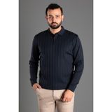 Zeki Özer Erkek Lacivert Dokulu Çizgili Polo Triko Kazak - S